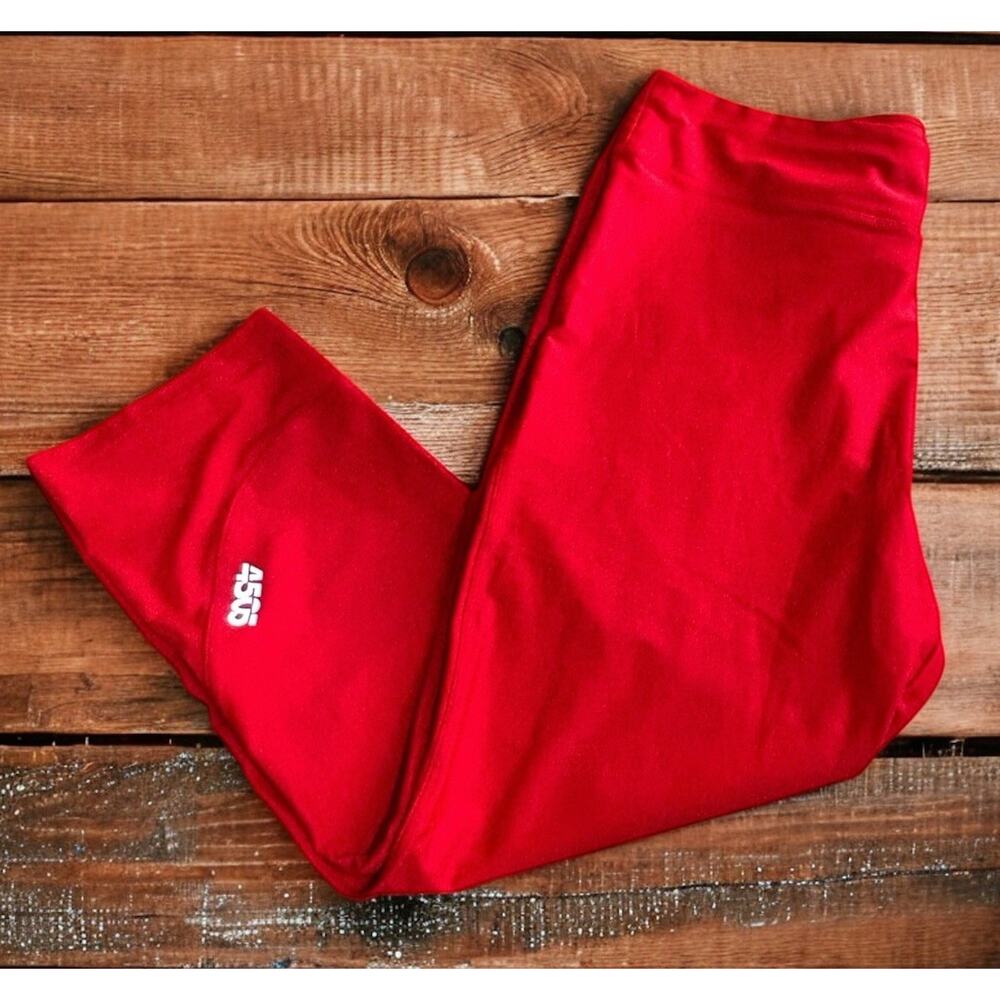 ASOS 4505 Red Crop Athletic Leggings Sz 14 XL High-Waist 21" Inseam Waist Pocket